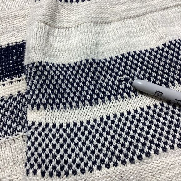 American Living Striped Blue Ivory Fringe Cardigan Sweater XL - Picture 2 of 7